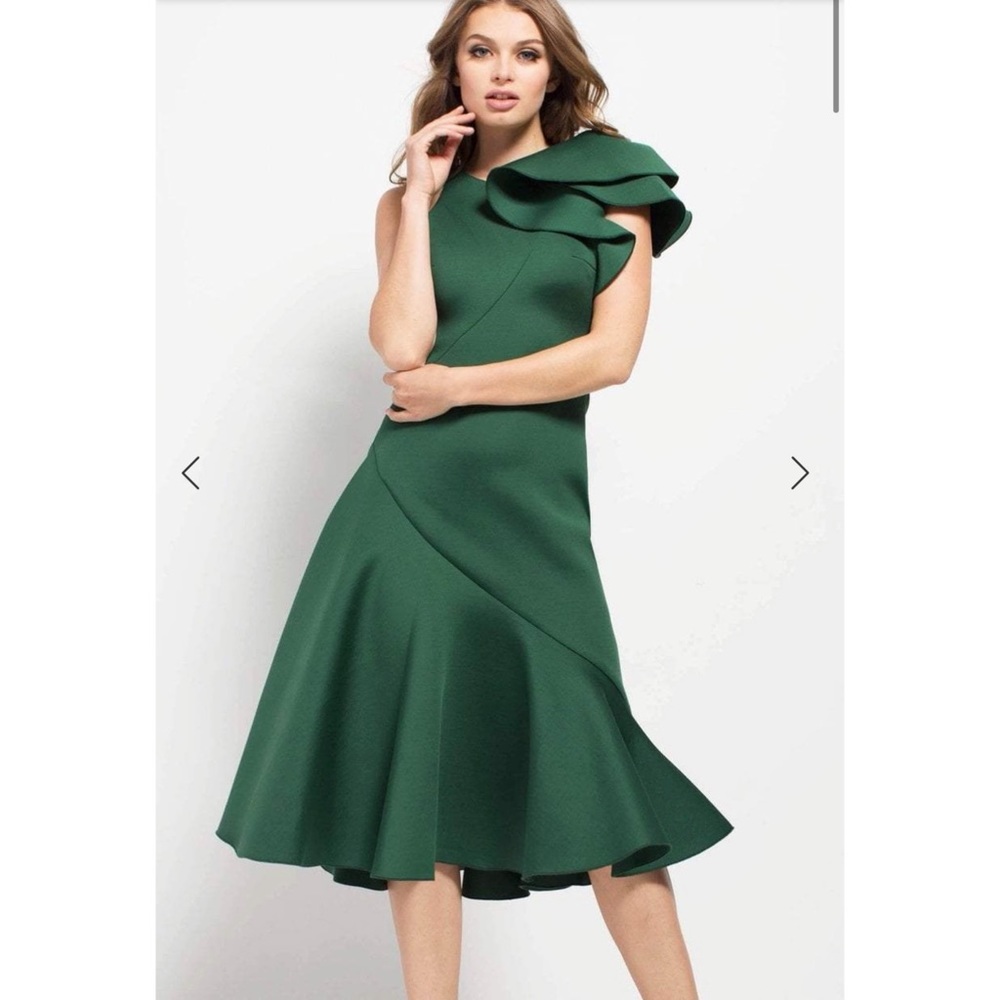 Jovani ruffled shoulder short formal scuba dress